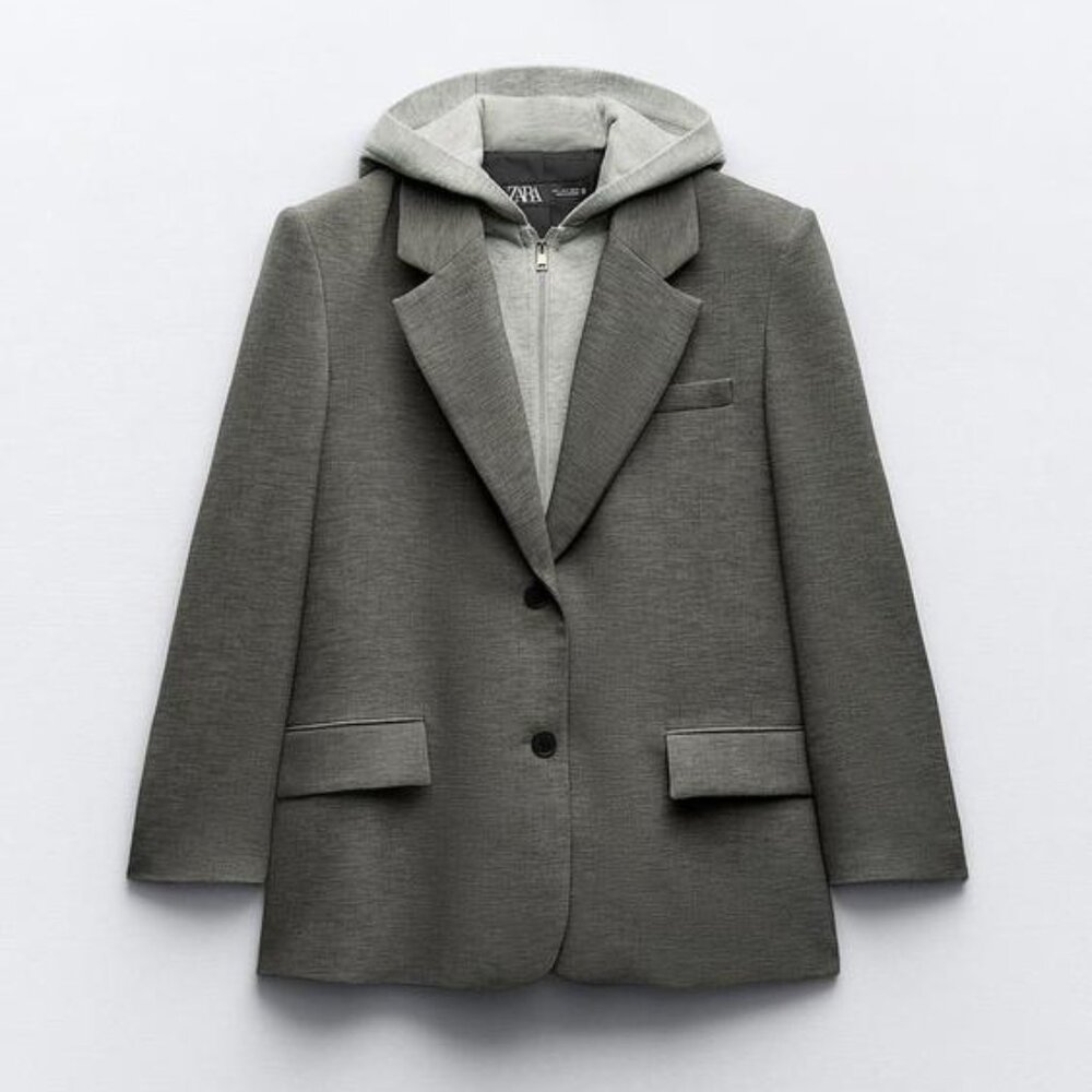 BLOGGER'S FAVE! Zara Hooded Blazer Gray NWT - Picture 3 of 14
